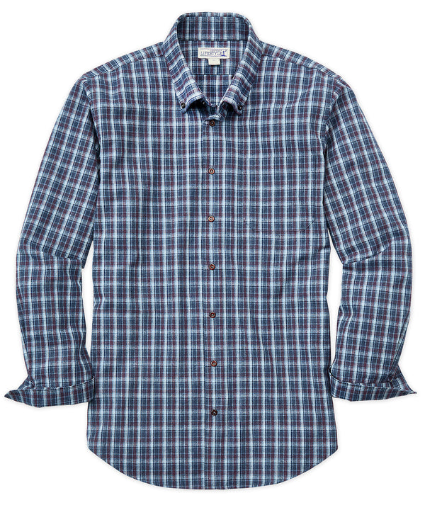 Men's Westport Lifestyle Long Sleeve Plaid Shirt - Navy/Wine - Size 3XT