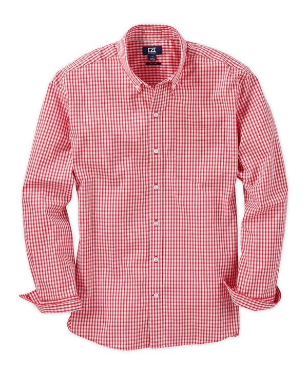 Men's Cutter & Buck Red Louisville Cardinals Easy Care Stretch Gingham Long Sleeve Button-Down Shirt Size: Large