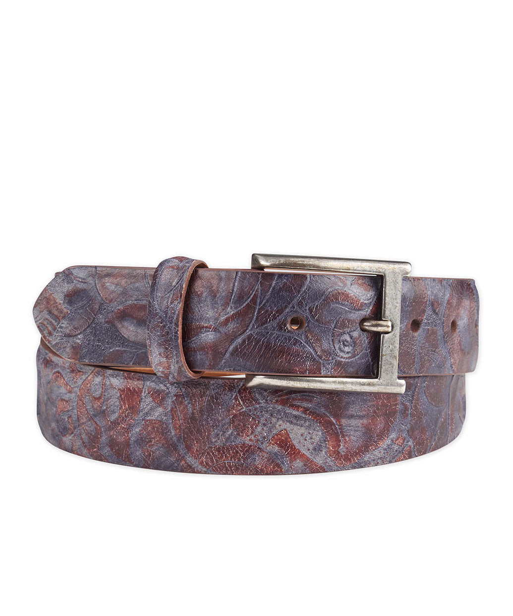 Bi-Color Crocodile Embossed Calfskin Belt in Tan / Blue by Torino