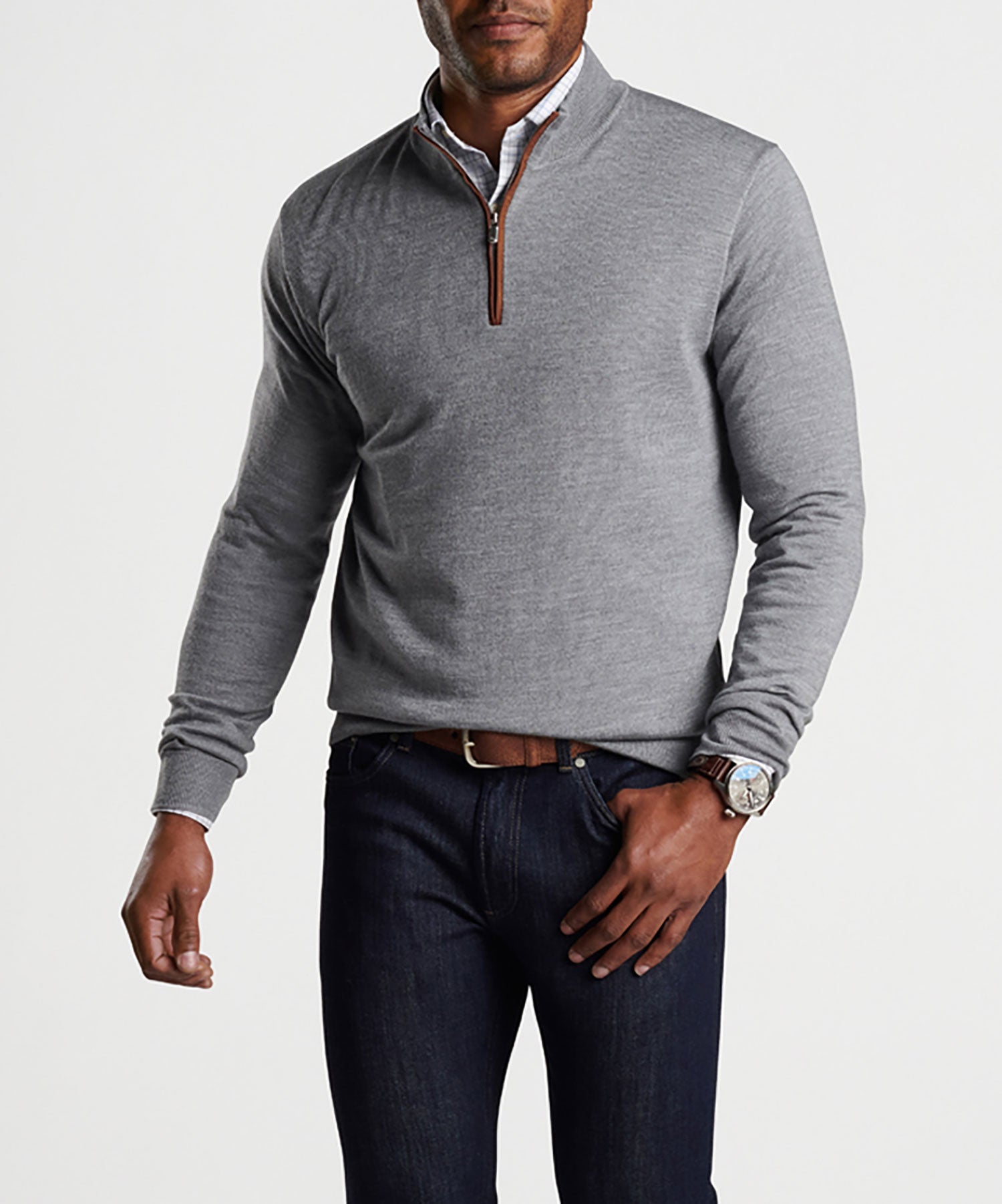 Peter Millar Suede Trim Quarter-Zip Sweater - Westport Big & Tall