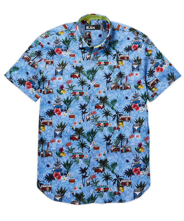 Westport Black Short Sleeve Print Sport Shirt - Westport Big & Tall