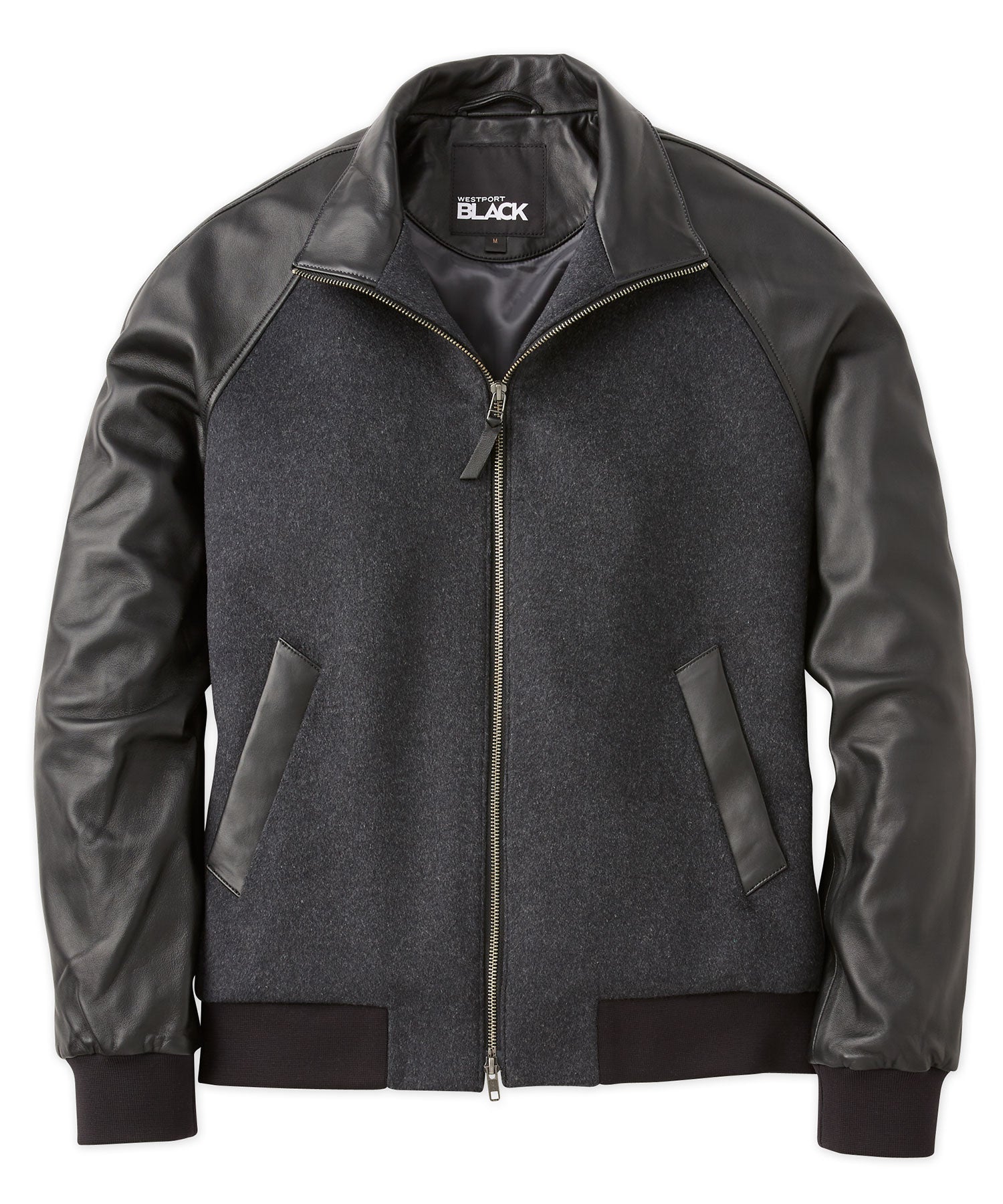 Westport Black Cashmere & Lambskin Bomber Jacket - Westport Big & Tall