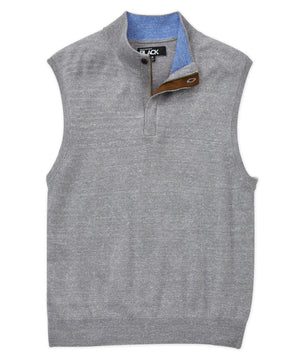 Westport Black Linen-Rich Quarter Zip Button Mock Pullover Vest