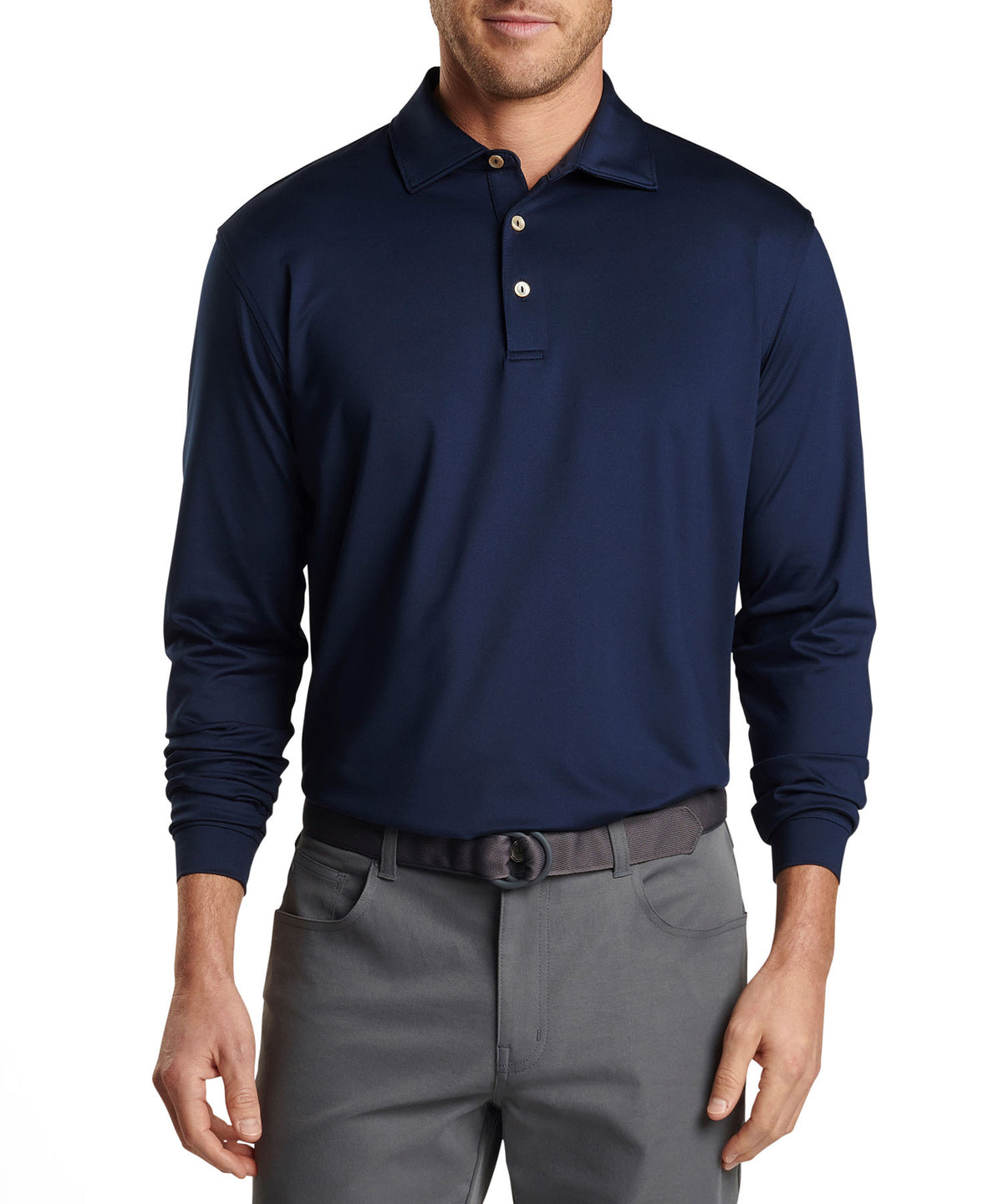 Peter Millar Long Sleeve Solid Performance Polo Knit Shirt, Men's Big & Tall