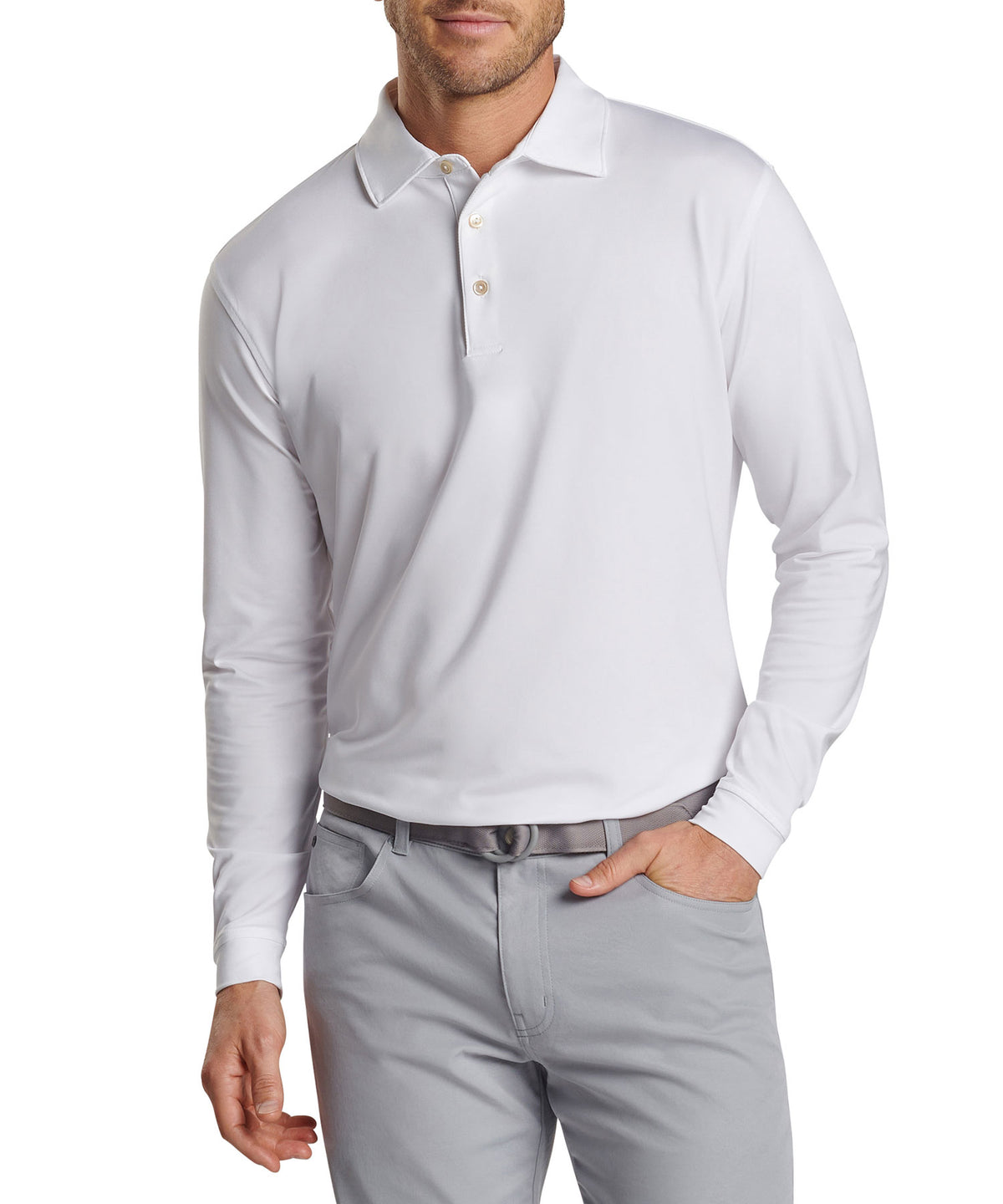 Peter Millar Long Sleeve Solid Performance Polo Knit Shirt, Men's Big & Tall