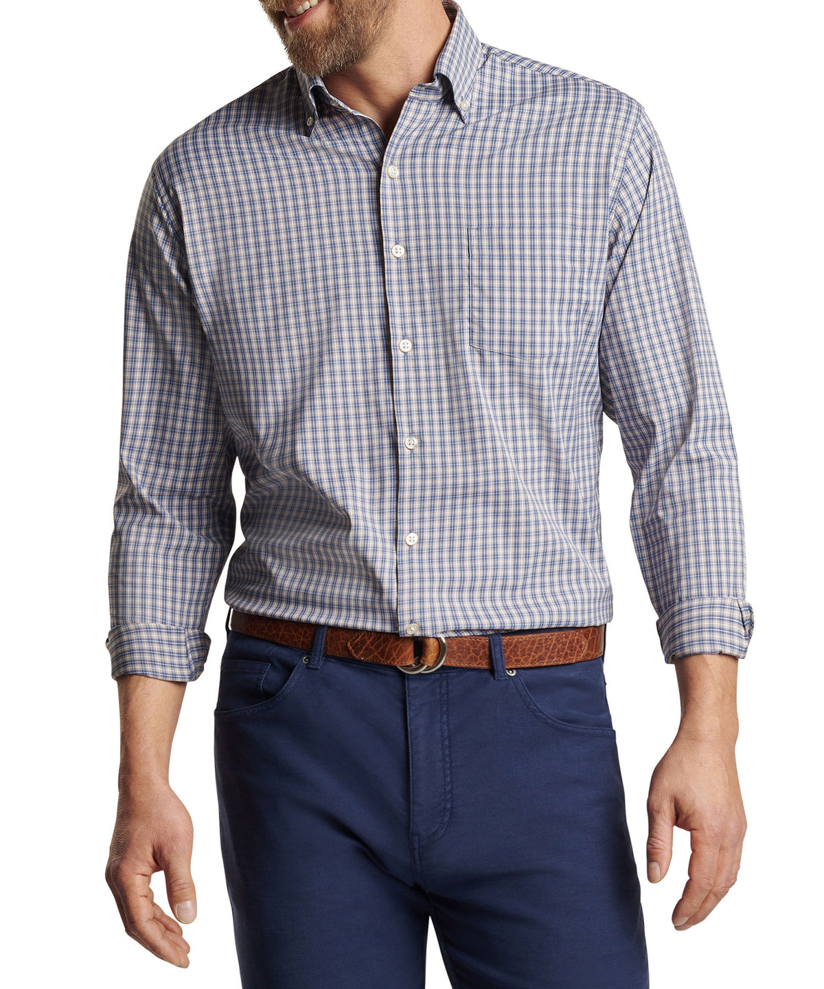 Peter Millar Long Sleeve 'Prairie' Button Down Collar Performance Sport Shirt, Men's Big & Tall