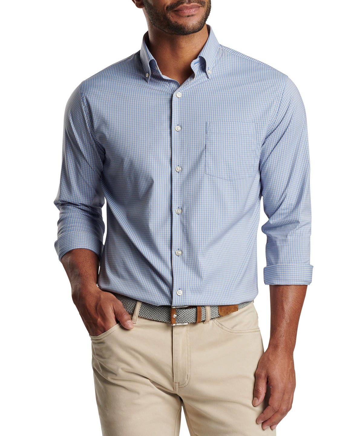 Peter Millar Long Sleeve 'Barrie' Button Down Collar Performance Sport Shirt, Men's Big & Tall