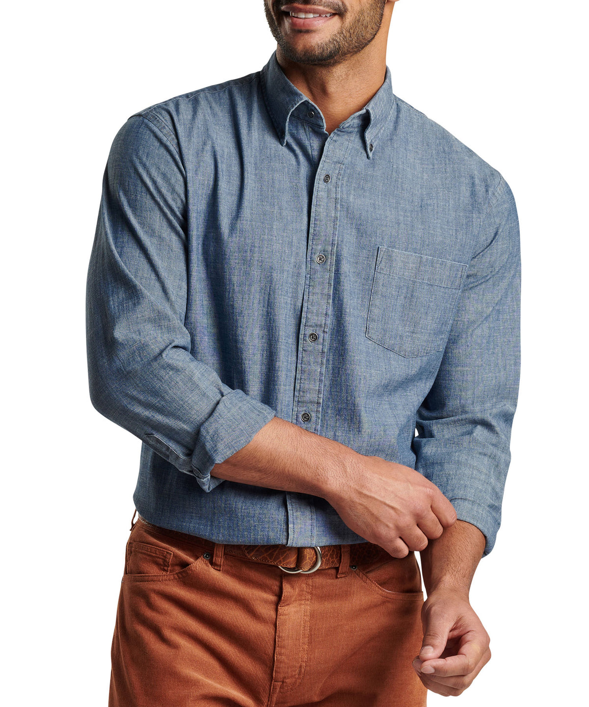 Peter Millar Long Sleeve 'Tamworth' Chambray Button Down Collar Sport Shirt, Men's Big & Tall