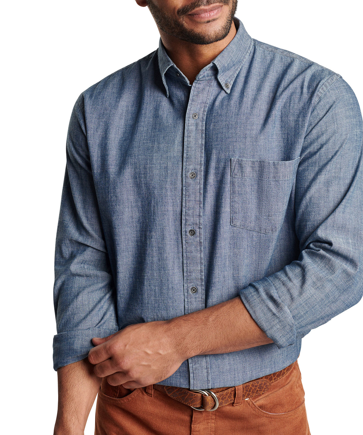 Peter Millar Long Sleeve 'Tamworth' Chambray Button Down Collar Sport Shirt, Men's Big & Tall