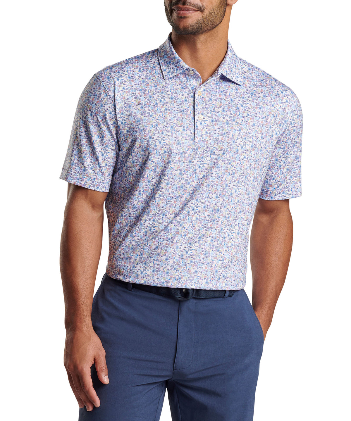 Peter Millar Short Sleeve 'Groovy' Print Jersey Polo Knit Shirt, Men's Big & Tall