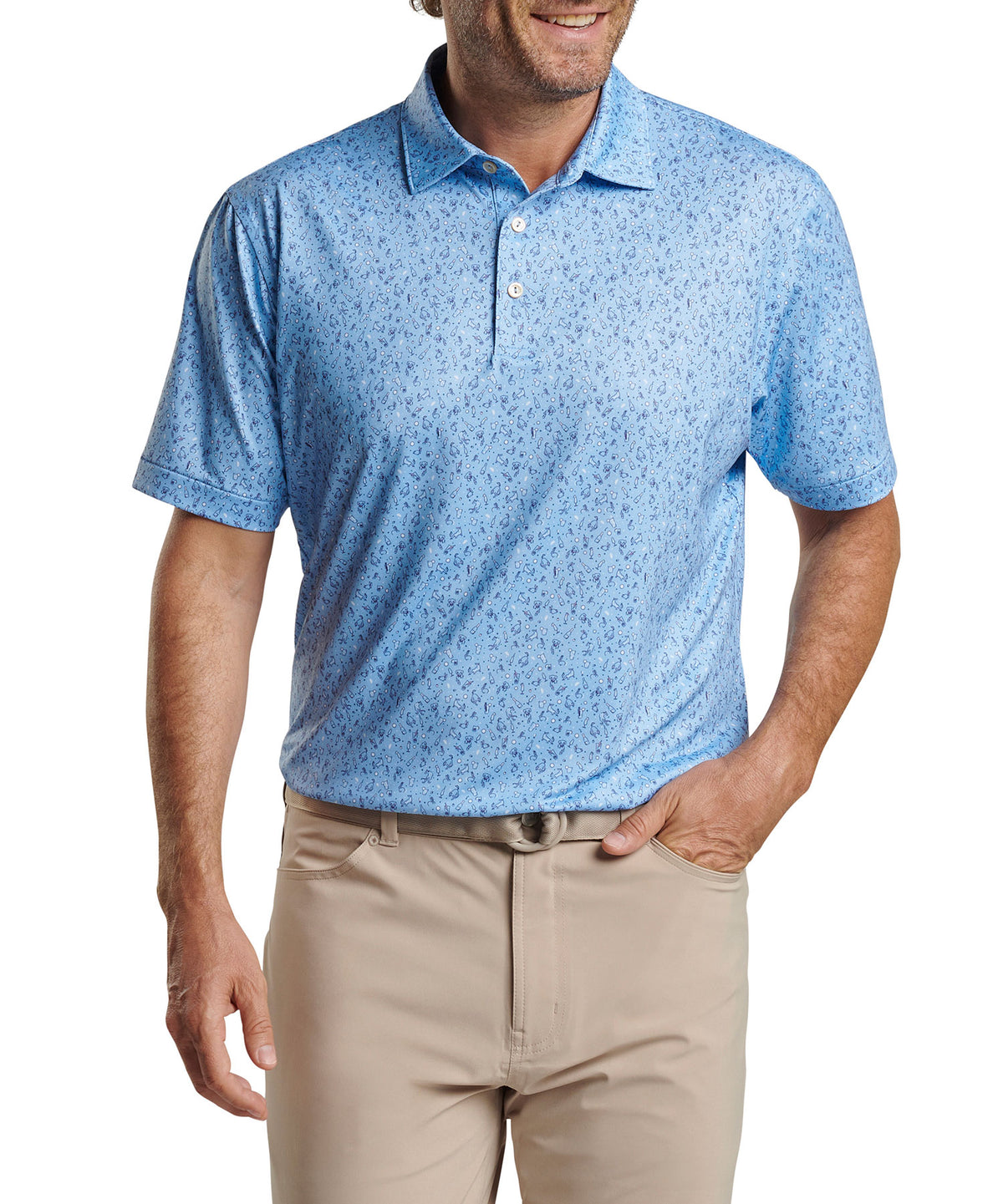 Peter Millar Short Sleeve 'Hair Of The Dog' Print Jersey Polo Knit Shirt, Men's Big & Tall