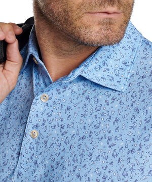 Peter Millar Short Sleeve 'Hair Of The Dog' Print Jersey Polo Knit Shirt