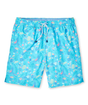 Peter Millar Blue Hawaii Print Swim Trunk