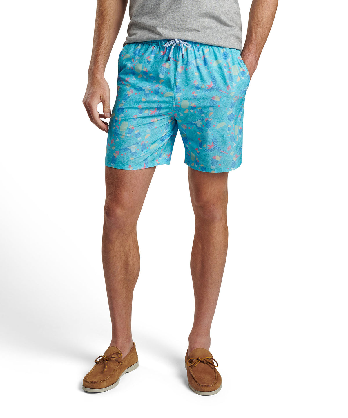 Peter Millar Blue Hawaii Print Swim Trunk, Men's Big & Tall