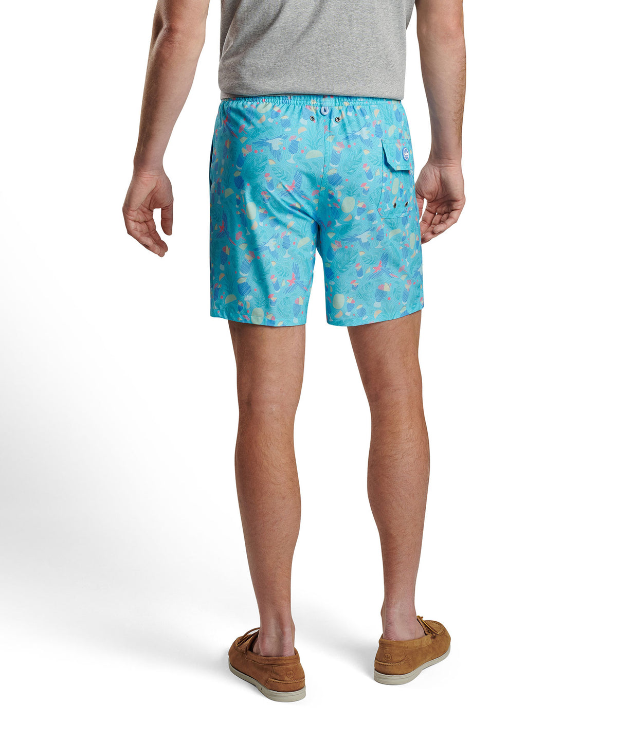 Peter Millar Blue Hawaii Print Swim Trunk, Men's Big & Tall