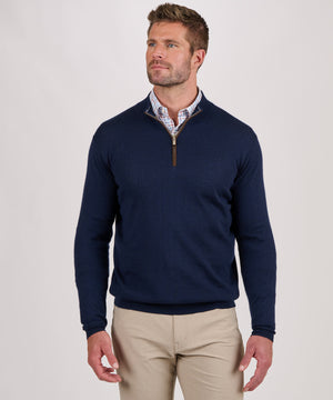 Peter Millar Autumn Crest Suede Trim Quarter Zip Pullover Sweater