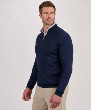 Peter Millar Autumn Crest Suede Trim Quarter Zip Pullover Sweater