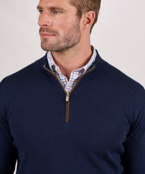 Peter Millar Autumn Crest Suede Trim Quarter Zip Pullover Sweater