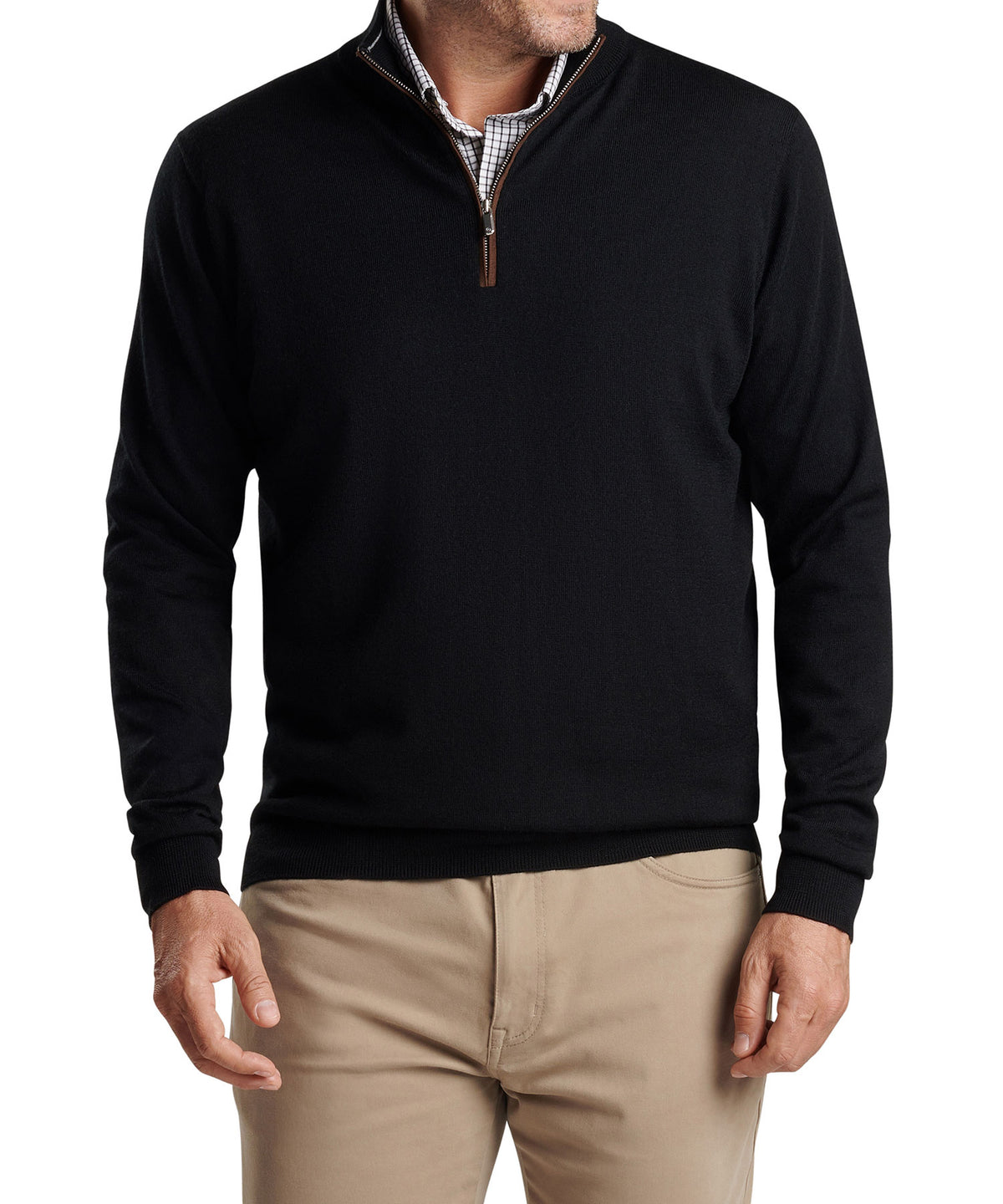 Peter Millar Autumn Crest Suede Trim Quarter Zip Pullover Sweater, Men's Big & Tall