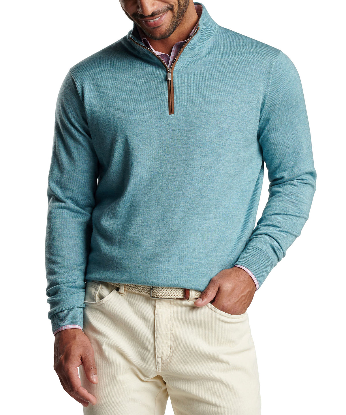 Peter Millar Autumn Crest Suede Trim Quarter Zip Pullover Sweater, Men's Big & Tall