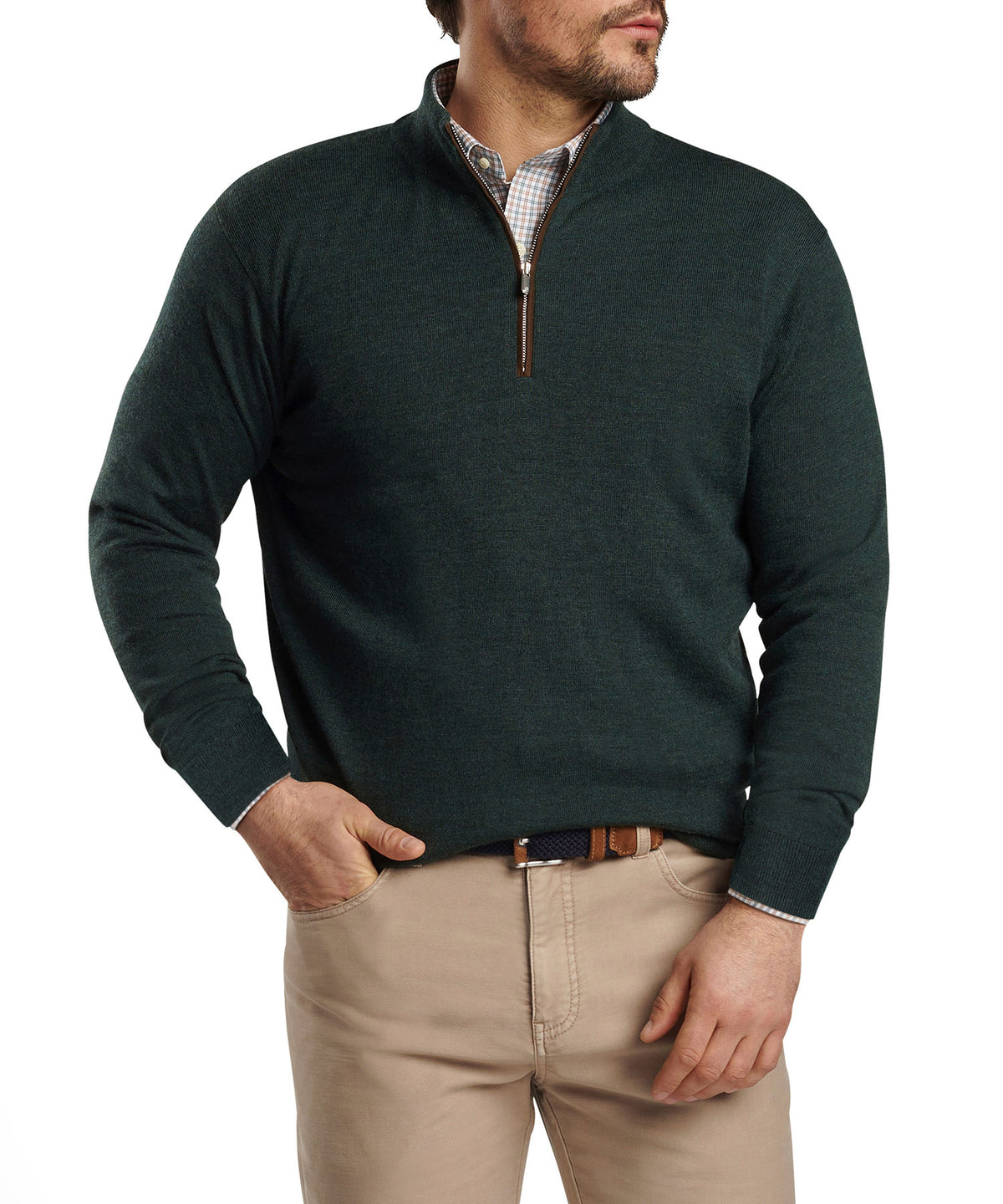 Peter Millar Autumn Crest Suede Trim Quarter Zip Pullover Sweater, Men's Big & Tall