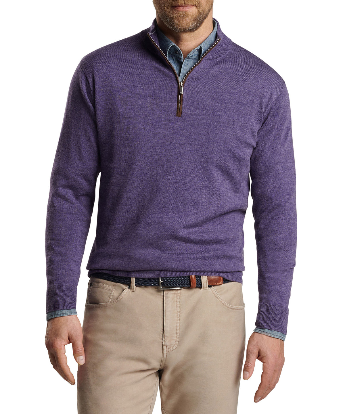 Peter Millar Autumn Crest Suede Trim Quarter Zip Pullover Sweater, Men's Big & Tall