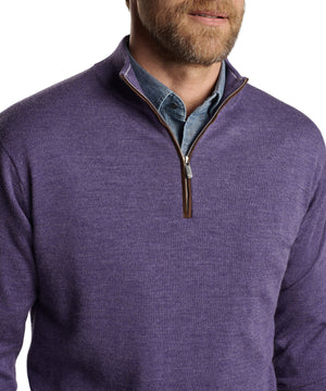 Peter Millar Autumn Crest Suede Trim Quarter Zip Pullover Sweater