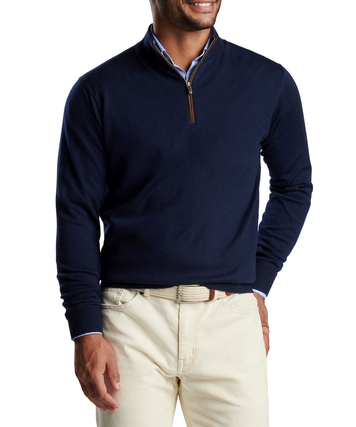 Peter Millar Autumn Crest Suede Trim Quarter Zip Pullover Sweater, Men's Big & Tall