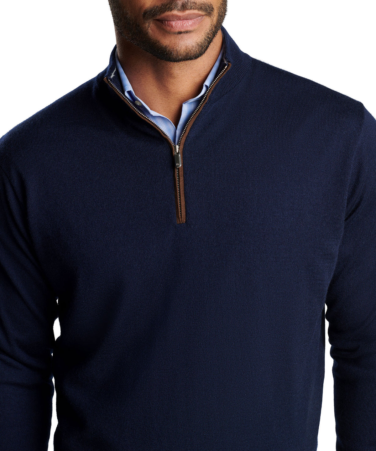 Peter Millar Autumn Crest Suede Trim Quarter Zip Pullover Sweater, Men's Big & Tall