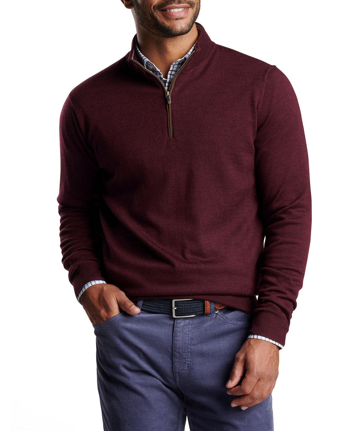 Peter Millar Autumn Crest Suede Trim Quarter Zip Pullover Sweater, Men's Big & Tall