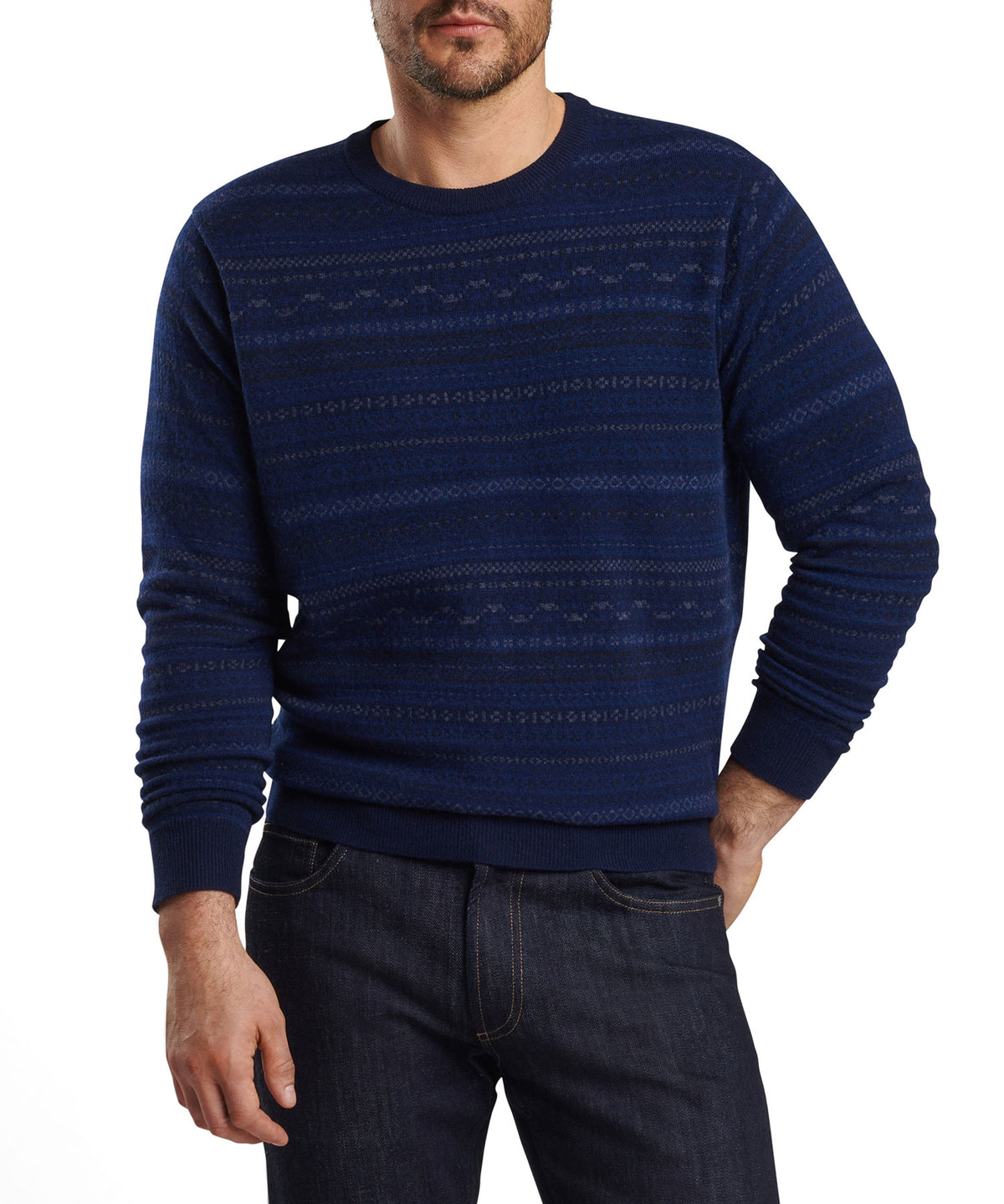 Peter Millar Midnight Fair Isle Crew Pullover Sweater, Men's Big & Tall