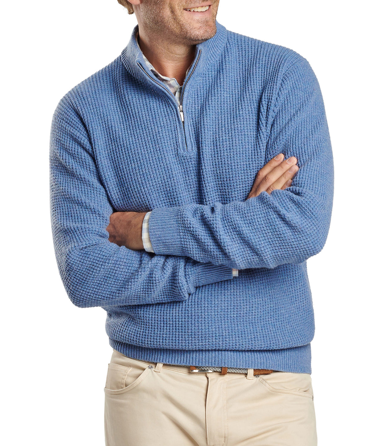 Peter Millar Crescent Waffle Quarter Zip Pullover Sweater, Men's Big & Tall