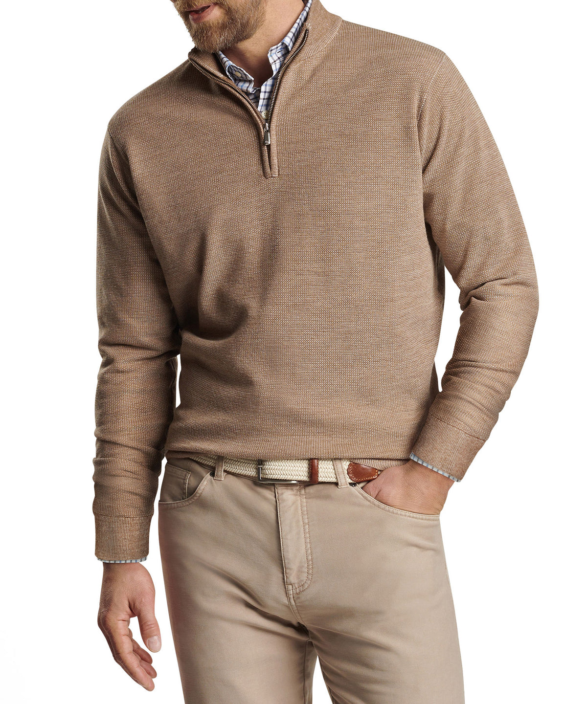 Peter Millar Birdseye Quarter Zip Pullover Sweater, Men's Big & Tall