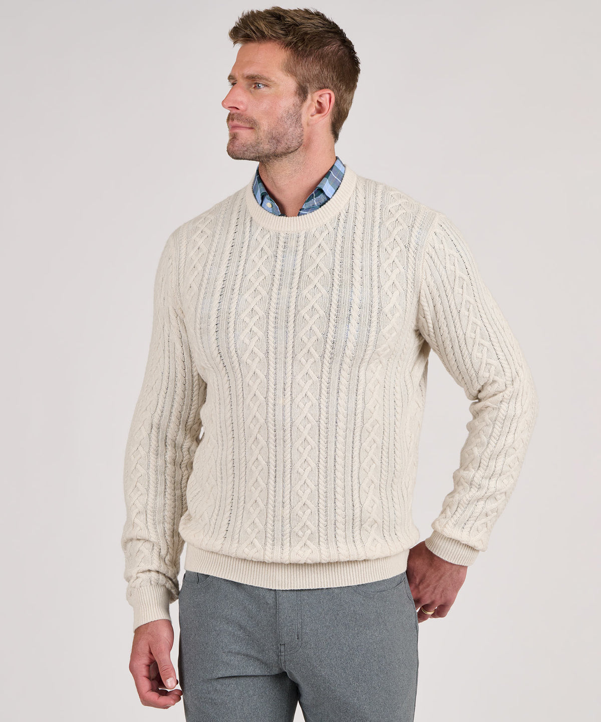 Peter Millar Crescent Ridge Cable Crew Pullover Sweater, Men's Big & Tall