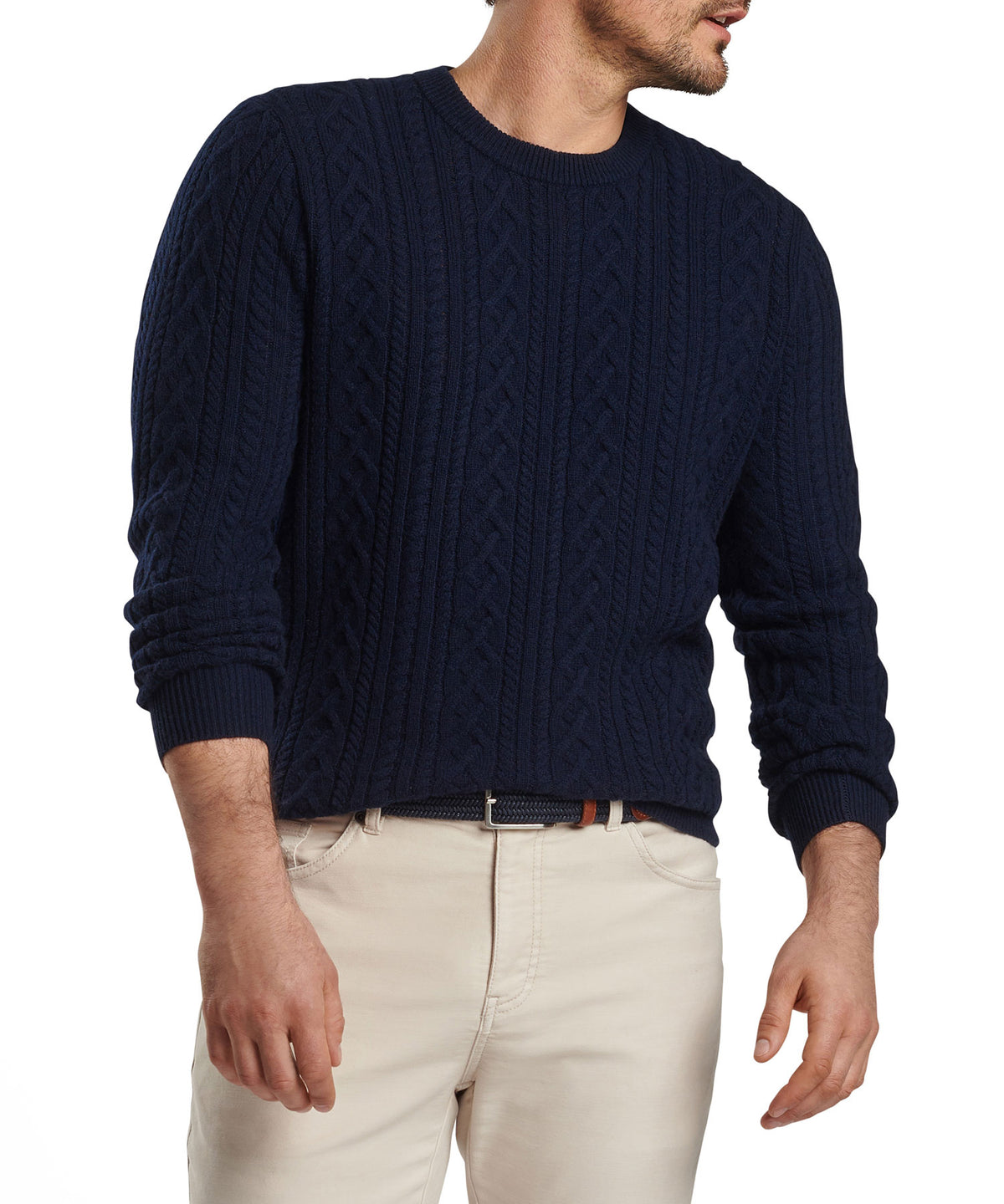 Peter Millar Crescent Ridge Cable Crew Pullover Sweater, Men's Big & Tall