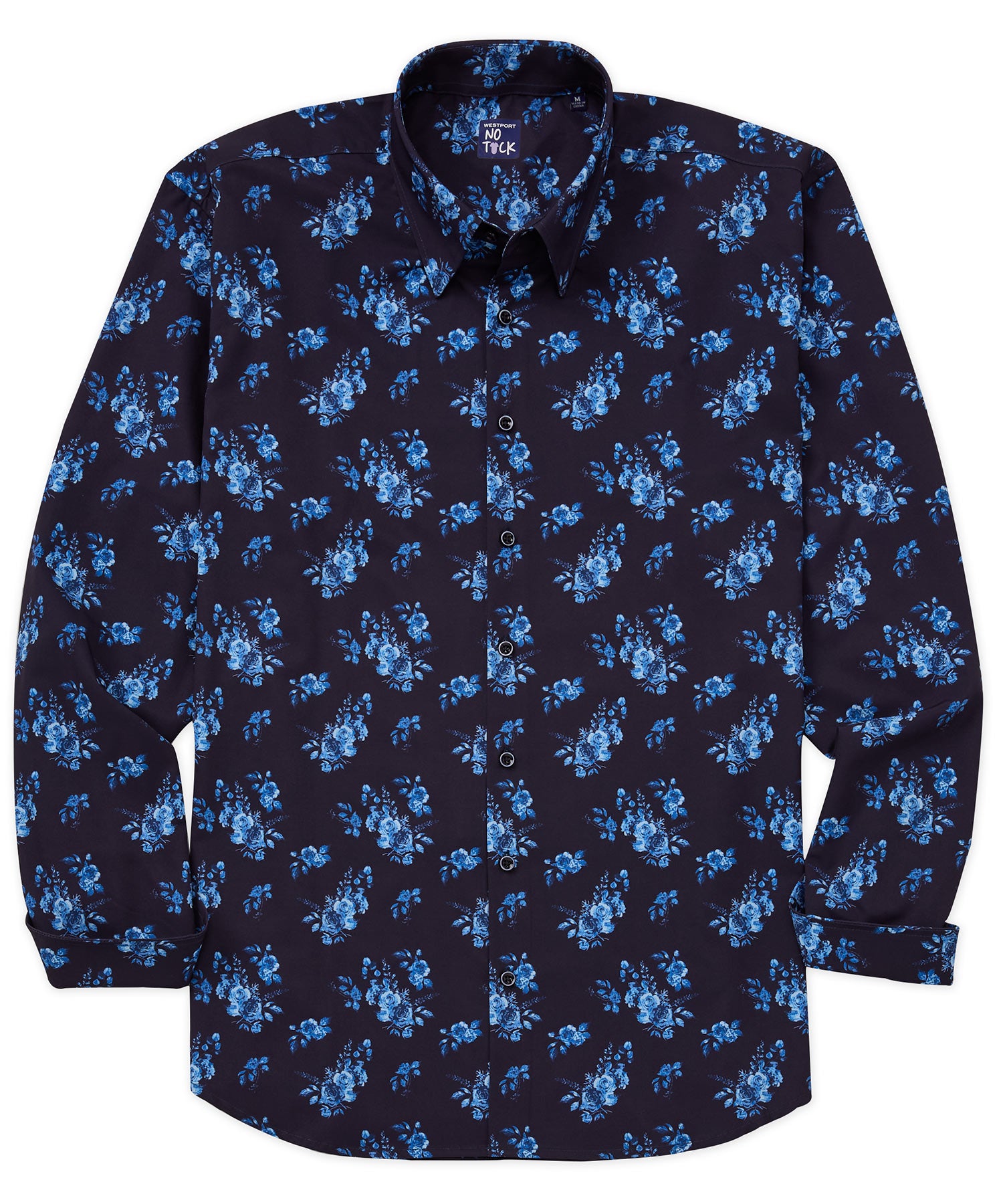 Westport No-Tuck Long Sleeve Button Under Spread Collar Stretch Performance 'Winter Flowers' Print Sport Shirt, Men's Big & Tall