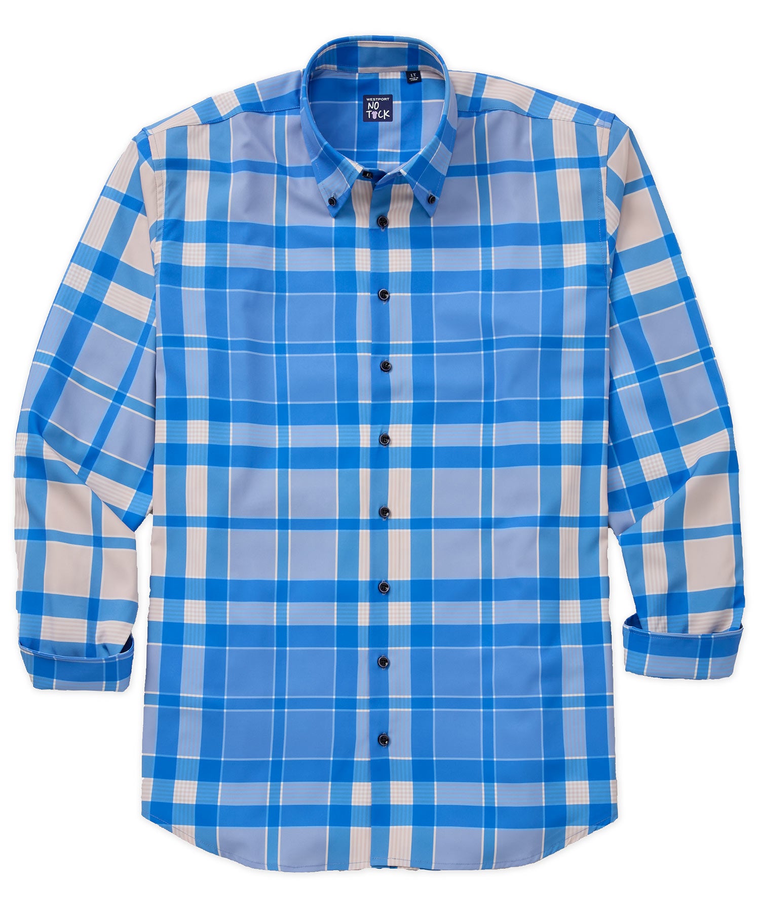 Westport No-Tuck Long Sleeve Button Down Collar Stretch Performance Windowpane Plaid Print Sport Shirt, Men's Big & Tall