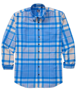 Westport No-Tuck Long Sleeve Button Down Collar Stretch Performance Windowpane Plaid Print Sport Shirt