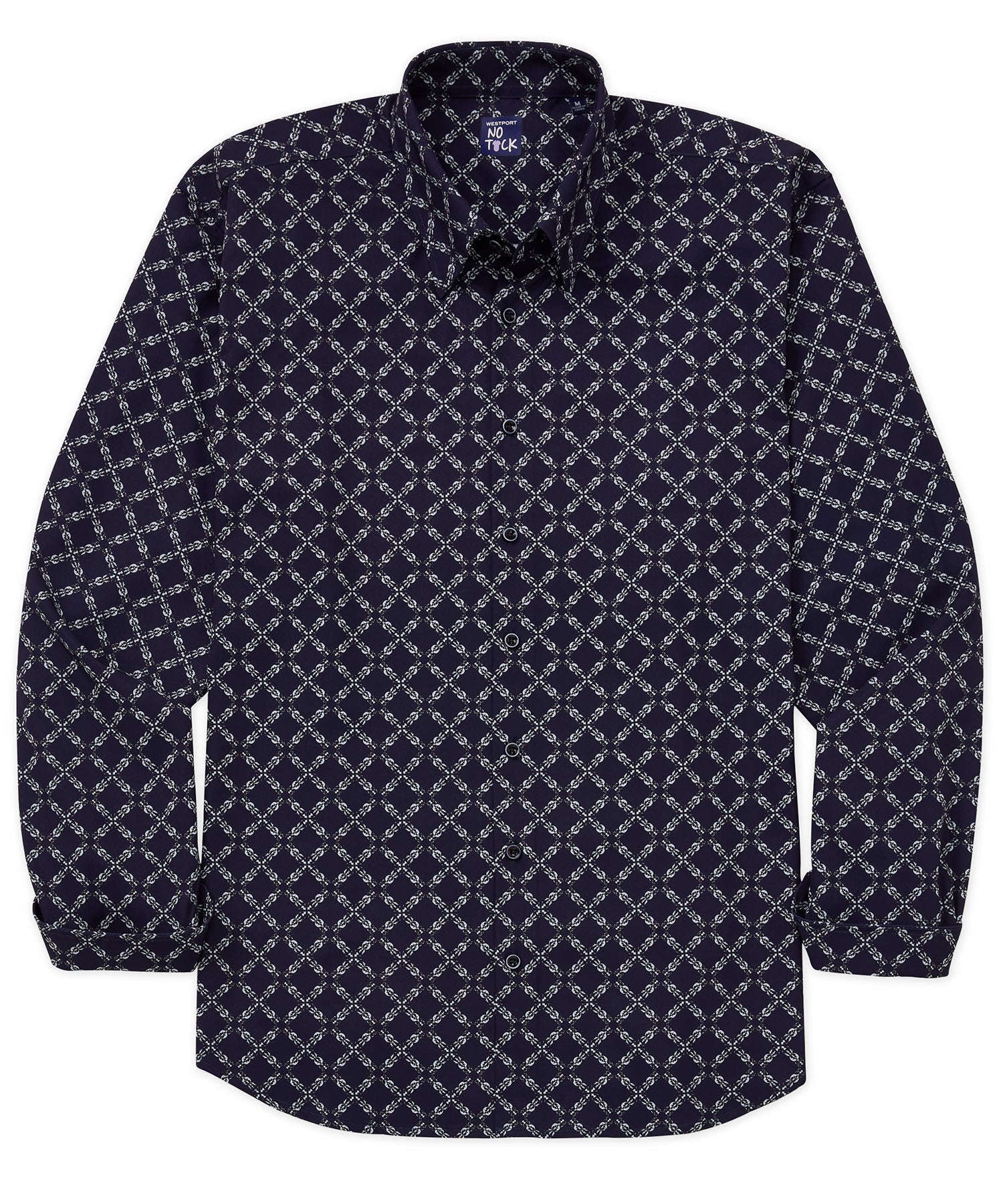 Westport No-Tuck Long Sleeve Button Under Spread Collar Stretch Performance 'Iconic' Print Sport Shirt