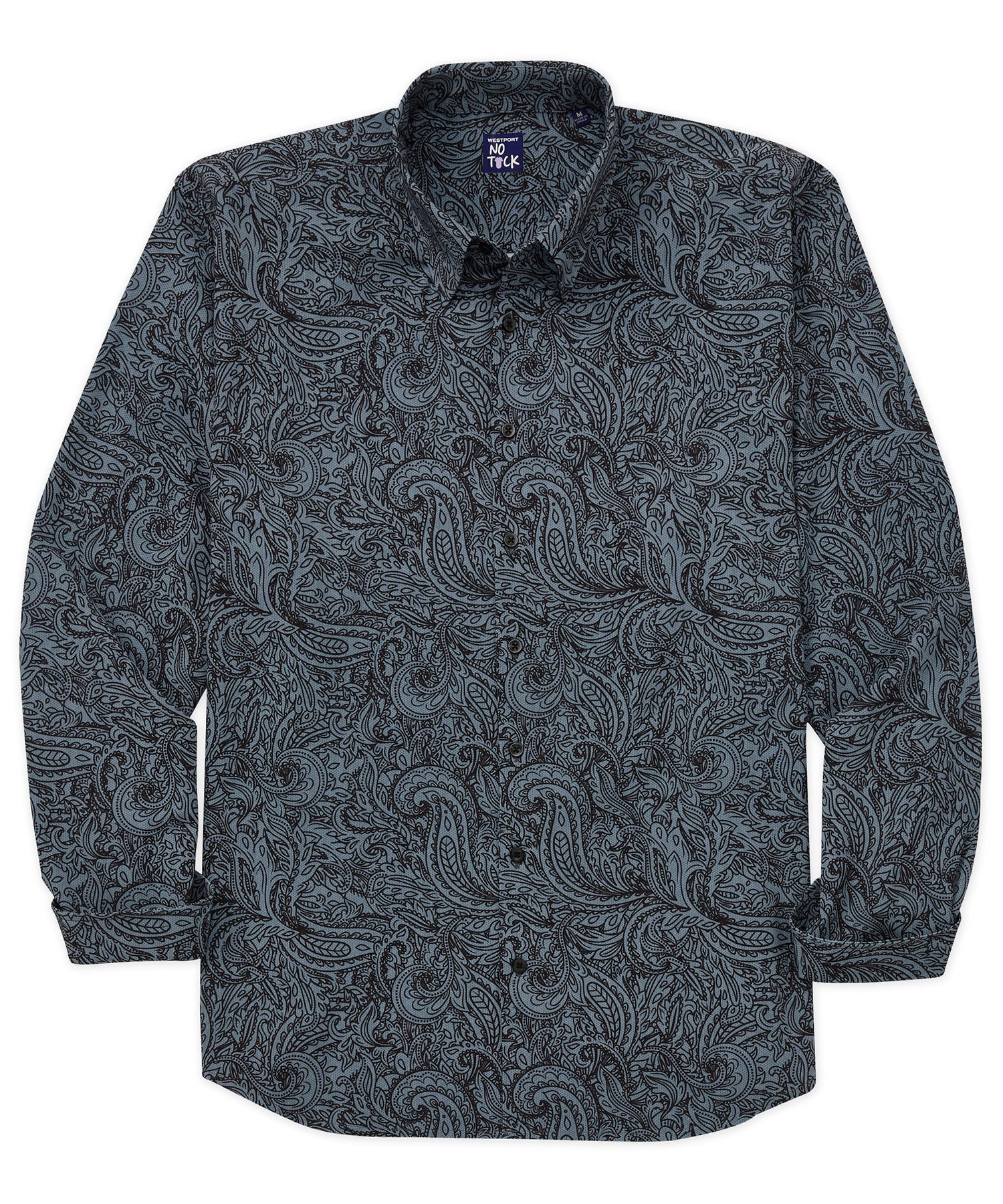 Westport No-Tuck Long Sleeve Button Under Spread Collar Stretch Performance 'Big Paisley' Print Sport Shirt, Men's Big & Tall