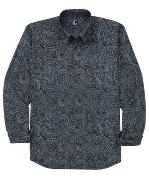 Westport No-Tuck Long Sleeve Button Under Spread Collar Stretch Performance 'Big Paisley' Print Sport Shirt