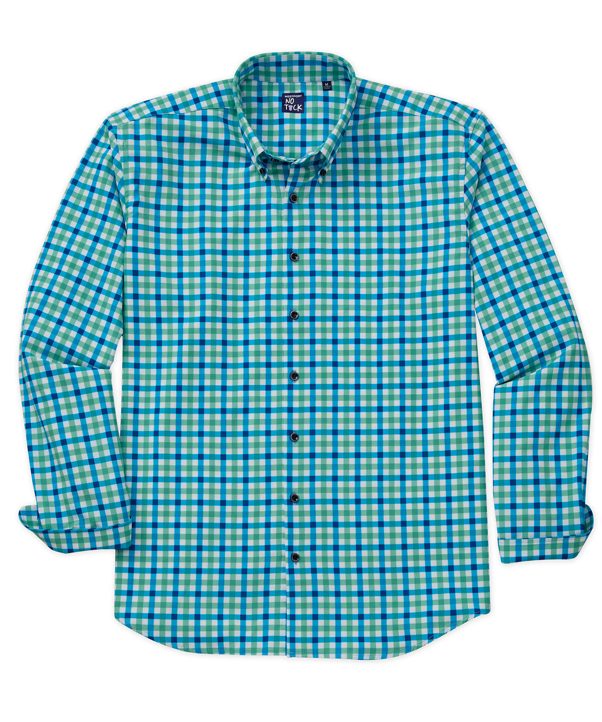 Westport No-Tuck Long Sleeve Button Down Collar Stretch Performance Plaid Print Sport Shirt, Men's Big & Tall