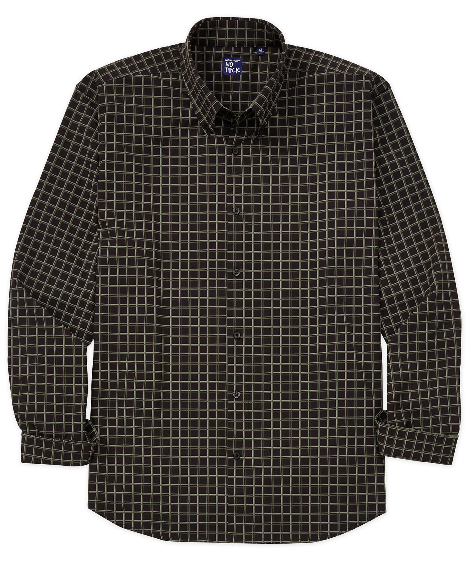 Westport No-Tuck Long Sleeve Button Down Collar Stretch Performance Grid Check Print Sport Shirt