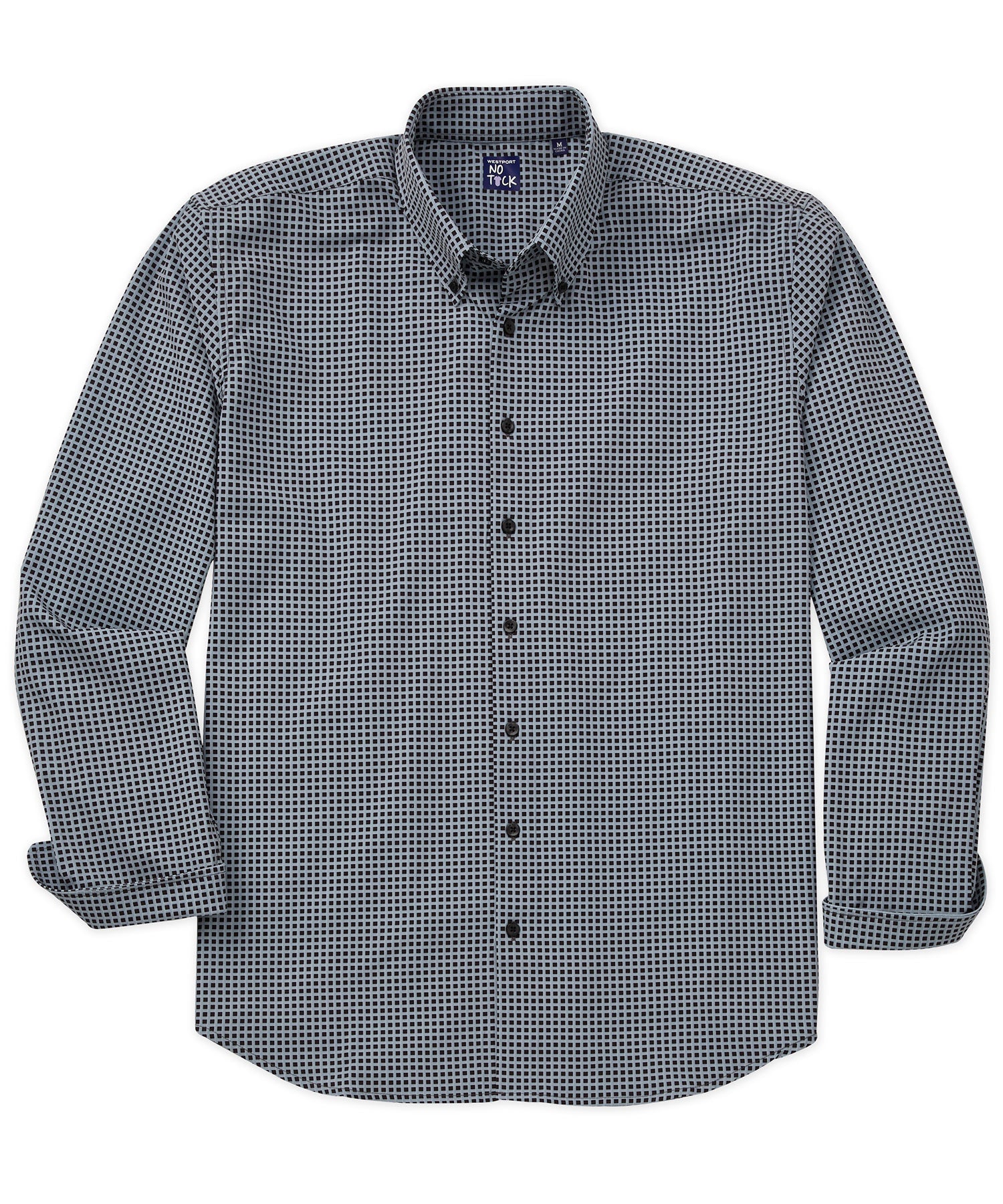 Westport No-Tuck Long Sleeve Button Down Collar Stretch Performance Mini-Grid Check Sport Shirt