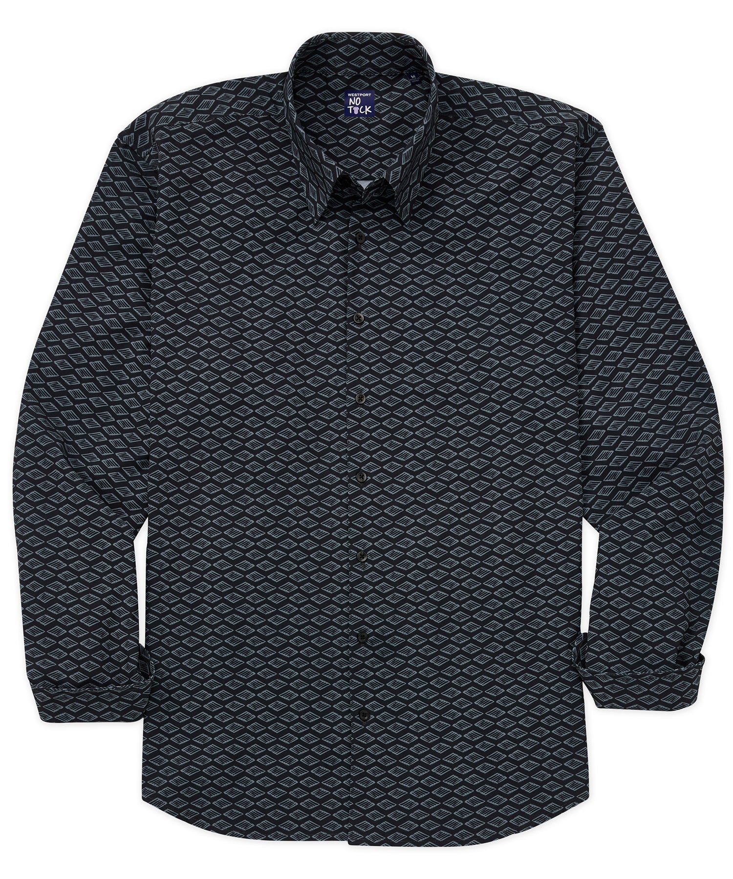 Westport No-Tuck Long Sleeve Button Under Spread Collar Stretch Performance 'Chalk Tiles' Print Sport Shirt