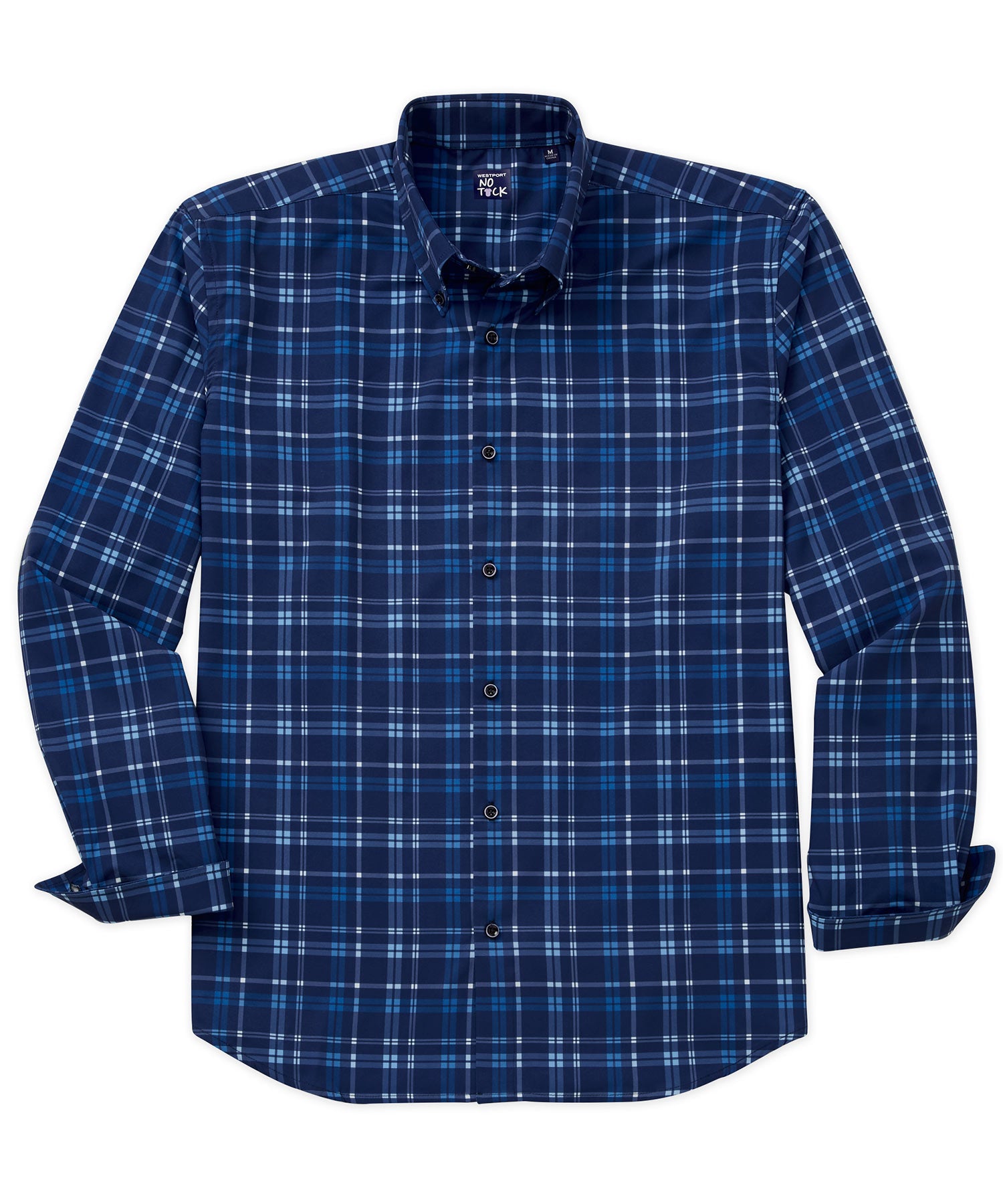 Westport No-Tuck Long Sleeve Button Down Collar Stretch Performance Plaid Print Sport Shirt