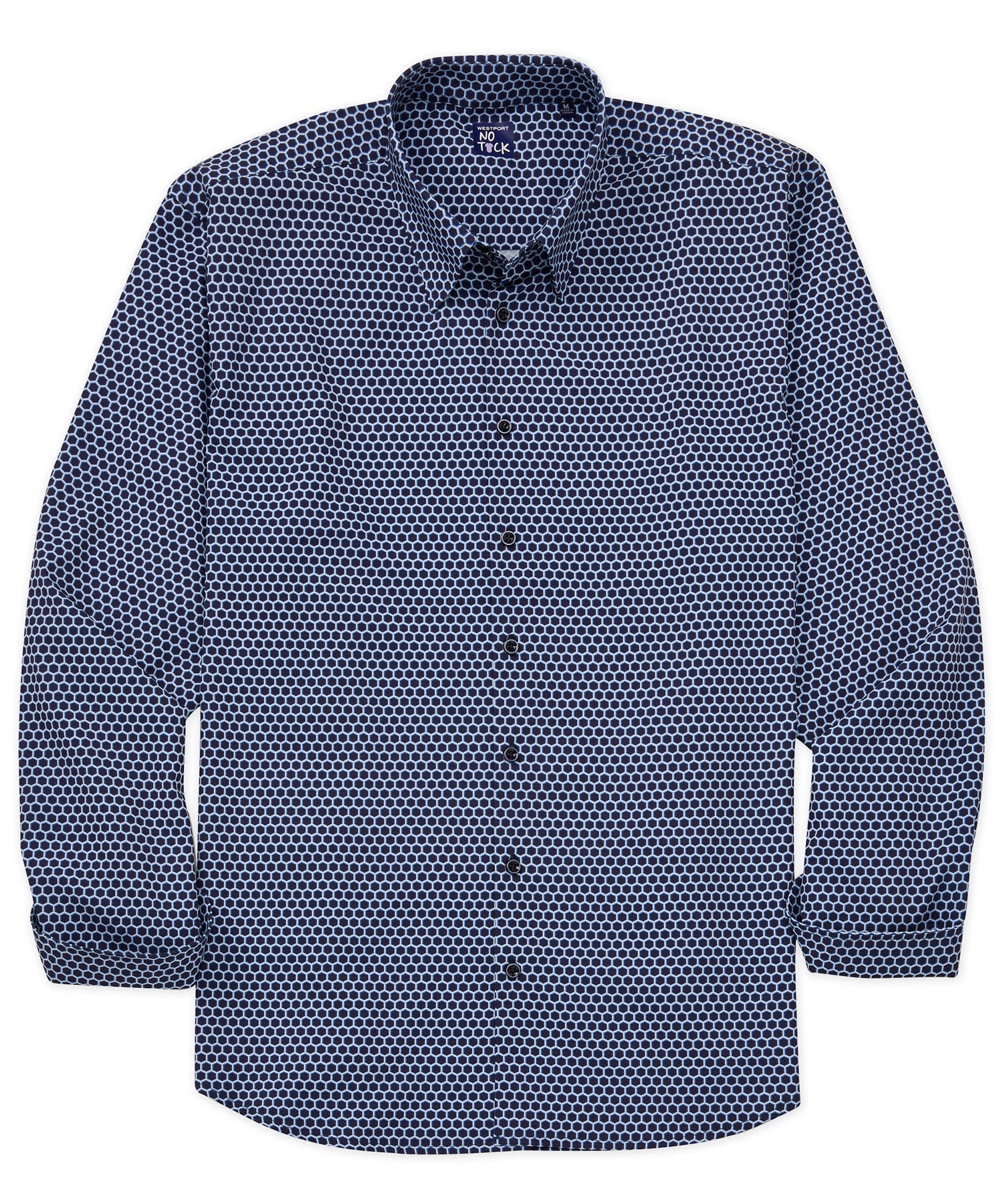 Westport No-Tuck Long Sleeve Button Under Spread Collar Stretch Performance Hexagon Print Sport Shirt, Men's Big & Tall