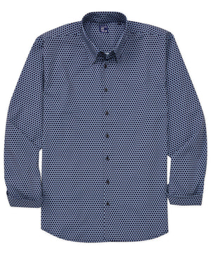 Westport No-Tuck Long Sleeve Button Under Spread Collar Stretch Performance Hexagon Print Sport Shirt