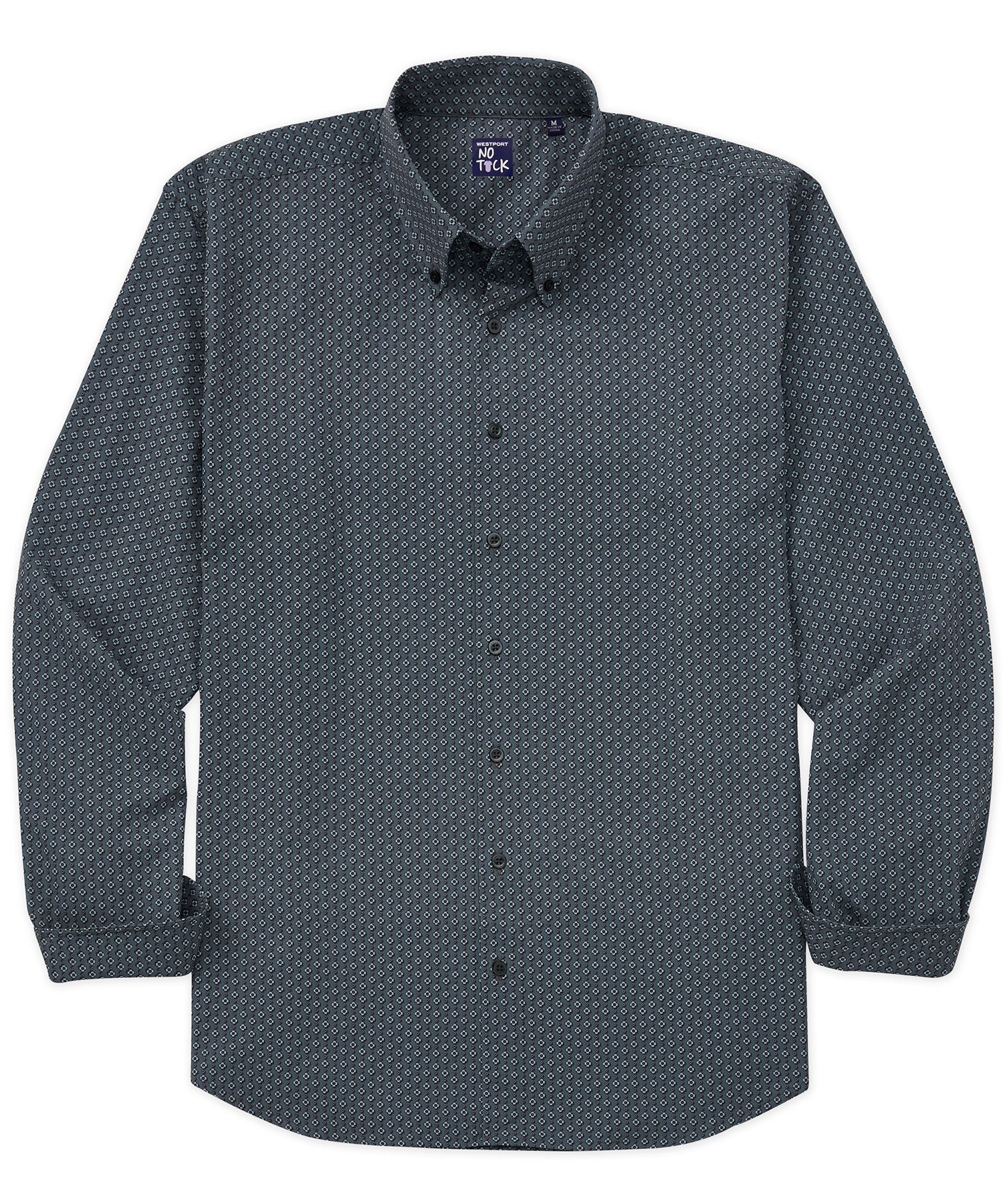 Westport No-Tuck Long Sleeve Button Down Collar Stretch Performance 'Cross & Dot' Print Sport Shirt, Men's Big & Tall