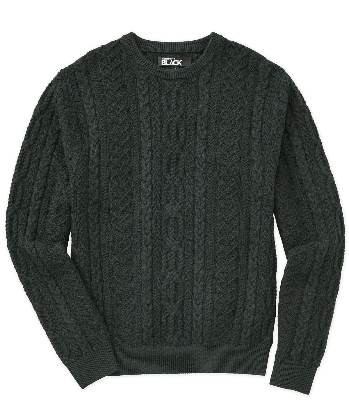 Westport Black Connery Cable Crew Neck Pullover Sweater, Men's Big & Tall